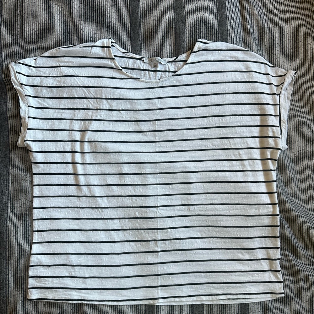 Green Envelope Black and White Striped Tee